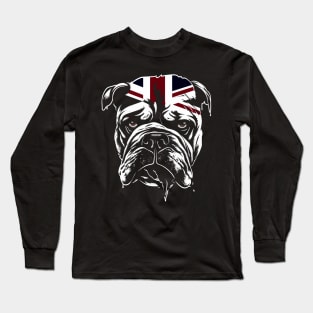 Vintage Bulldog Head with British Flag Illustration Long Sleeve T-Shirt